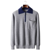 100% CASHMERE TWO TONE ZIPPER POLO