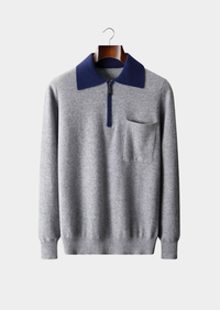 100% CASHMERE TWO TONE ZIPPER POLO