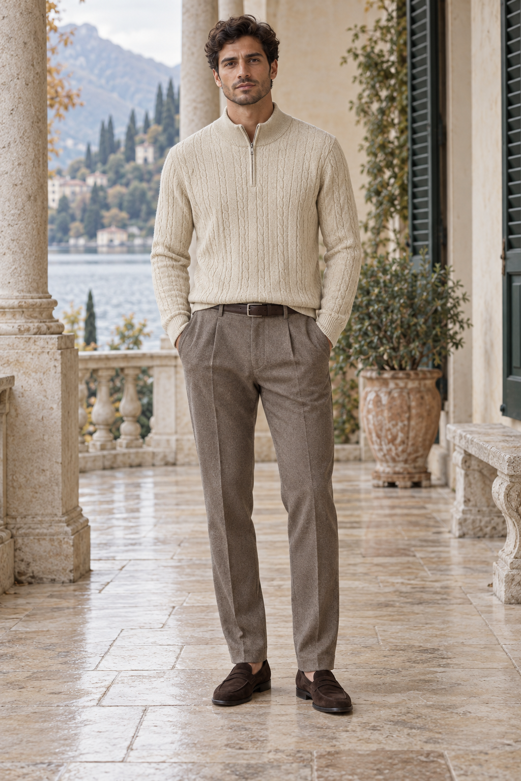 Valerio Cable-Knit Quarter-Zip