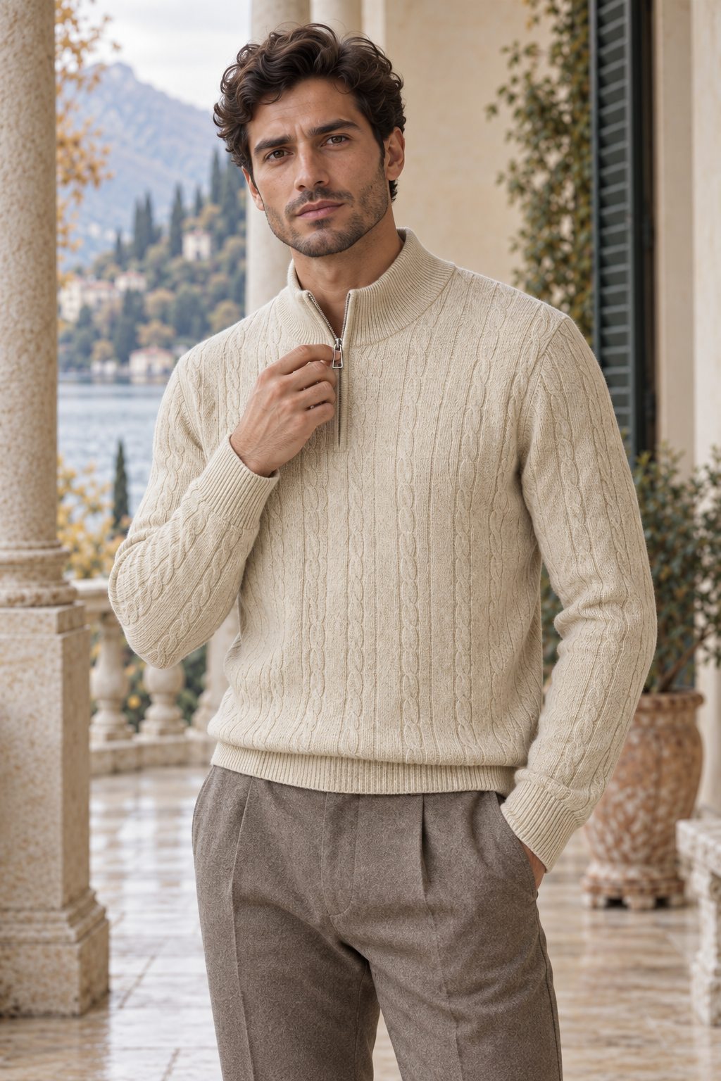 Valerio Cable-Knit Quarter-Zip