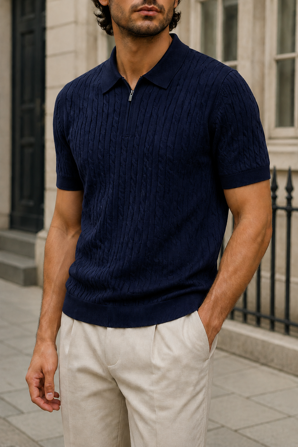 Marcello Jacquard Zip Polo