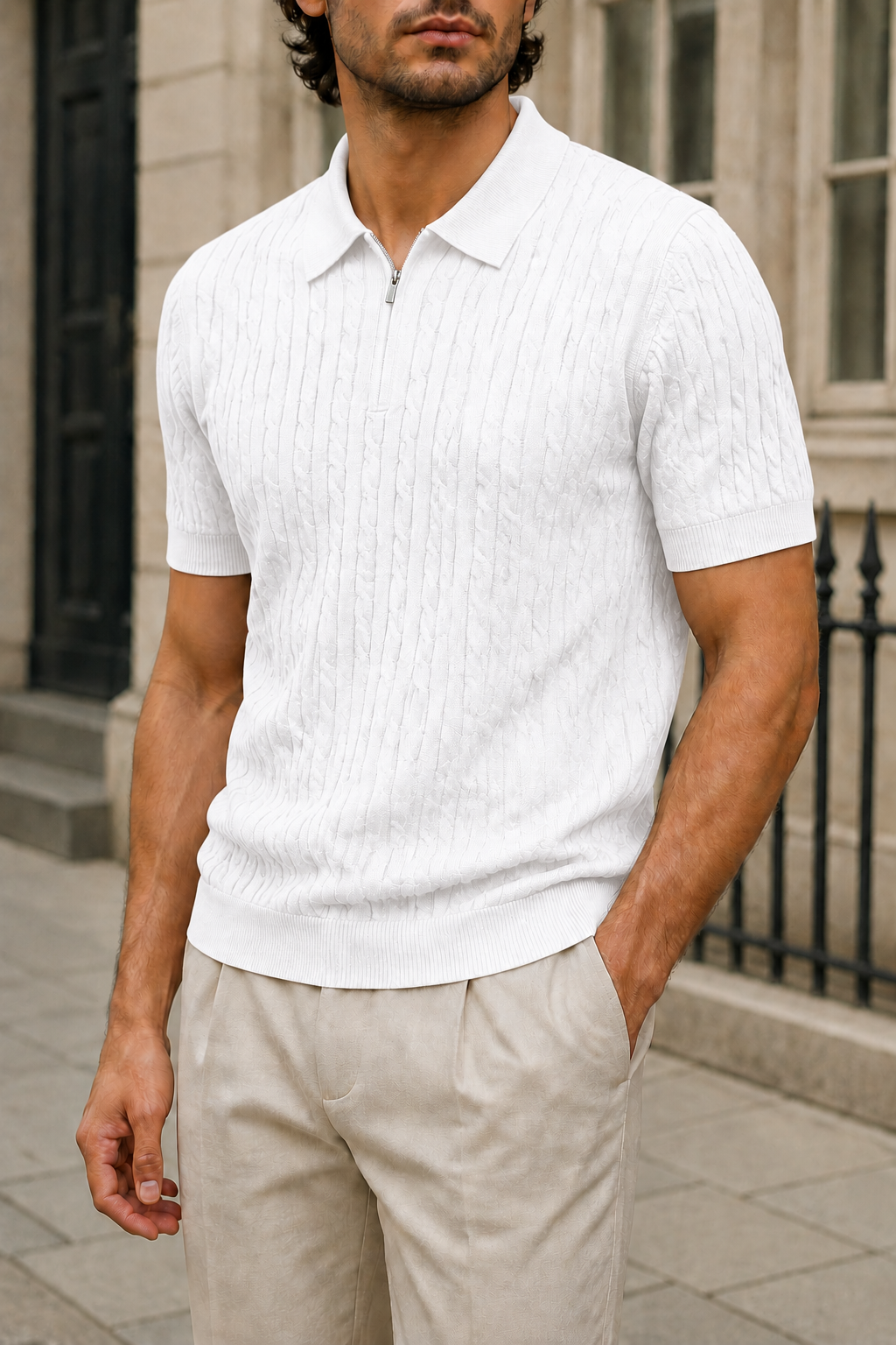 Marcello Jacquard Zip Polo