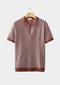 GEOMETRIC TEXTURED ZIPPER POLO